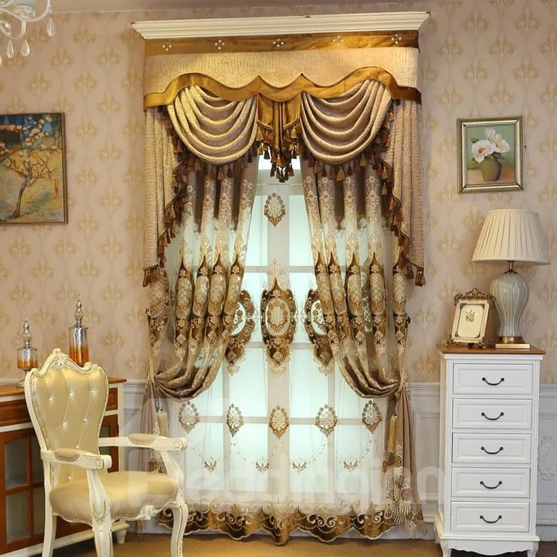 Embroidery Noble Luxury Golden Curtain Living Room and Bedroom Decorative Custom Sheer Curtain by BeddingInn