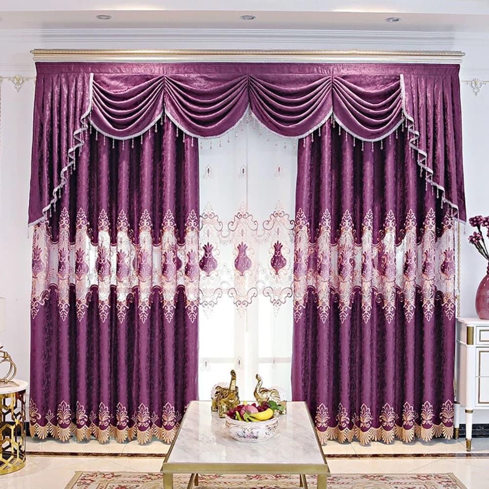 European Embroidered Hollow Purple Shading Curtains Blackout Curtain for Living Room Bedroom Decoration Custom 2 Panels Drapes No Pilling No Fading… by BeddingInn