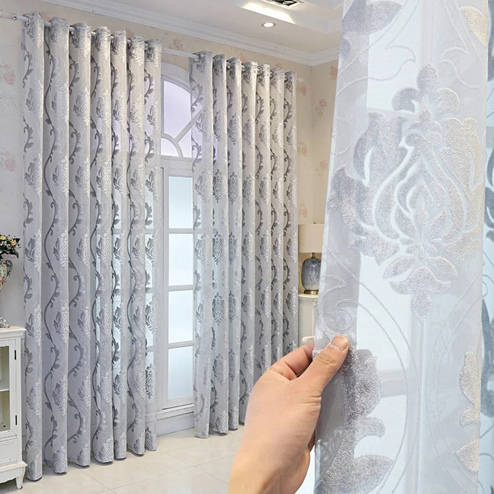 European High-end Gray Embossed Sheer Curtains for Living Room Bedroom Custom 2 Panels Breathable Voile Drapes No Pilling No Fading No off-lining Polyester by BeddingInn