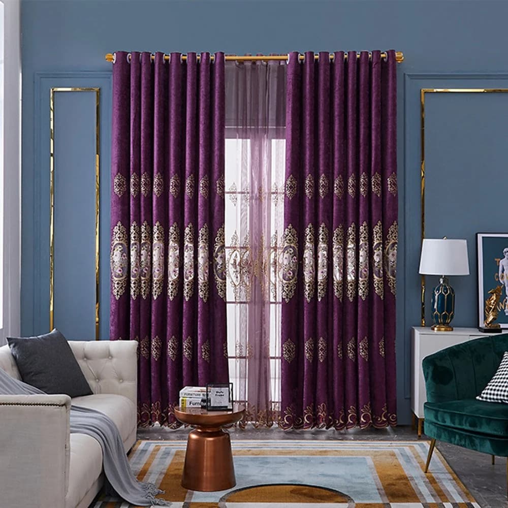 European Hollow Floral Embroidered Shading Curtains for Living Room Bedroom Purple Blackout Curtains Custom 2 Panels Drapes Decoration No Pilling No Fading No off-lining by BeddingInn