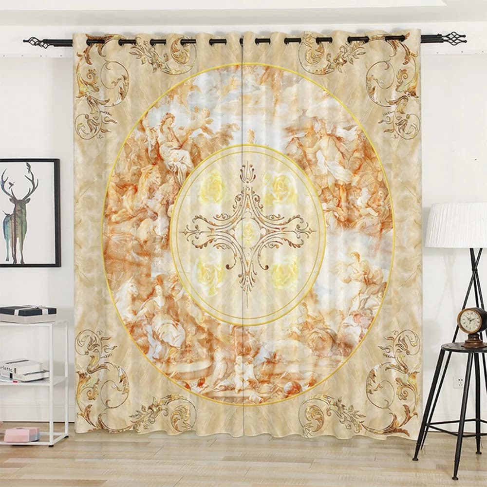 European Yellow 3D Printed Blackout Curtains Custom 2 Panels Drapes for Living Room Bedroom No Pilling No Fading No off-lining Polyester by BeddingInn