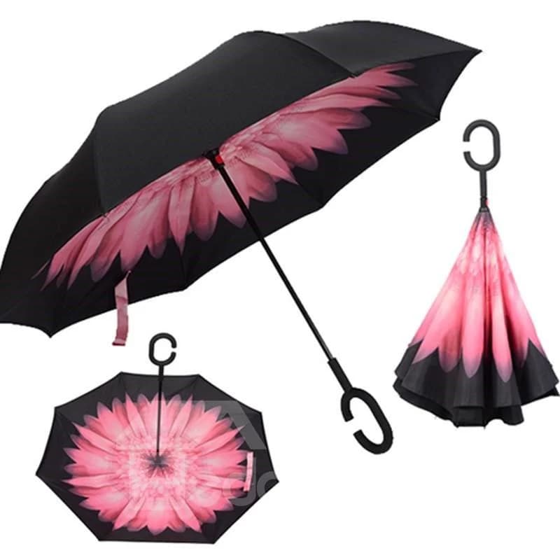 Fabulous Flower Pattern Double Layer Windproof Reverse Folding Reversible Umbrella by BeddingInn