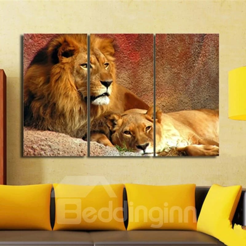 Fancy Modern European Style Realistic Lions Pattern 3 Pieces Framed Wall Art Prints by BeddingInn