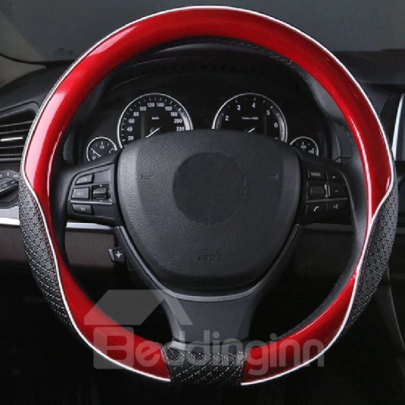 Fashion Red Black Contrast Color Design Durable PU Material Medium Car Steering Wheel Cover Suitable for Most Round Steering Wheels by BeddingInn