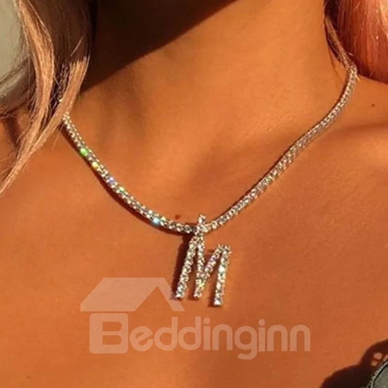Fashion Sparkling Women Letter Pendant Necklace Party Jewelry by BeddingInn