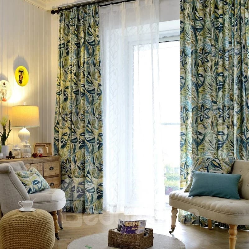 Floral Pattern Polyester Material Blackout Feature Moist Resistant Curtain Sets by BeddingInn
