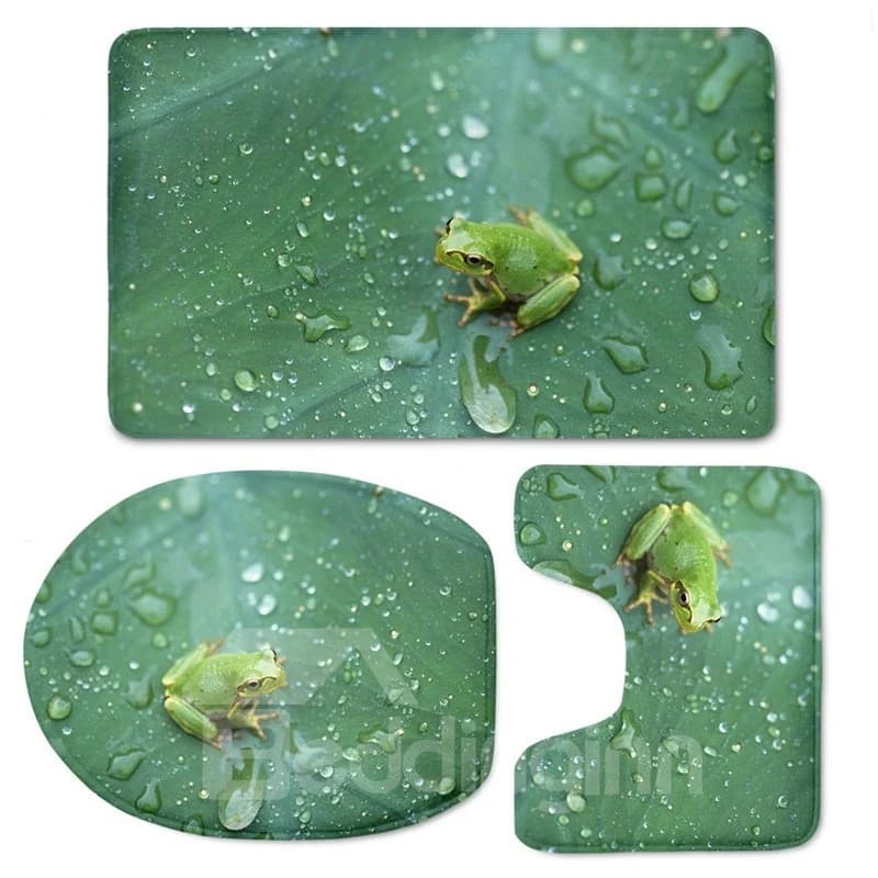 Frog Pattern 3-Piece Flannel PVC Soft Water-Absorption Anti-slid Toilet Seat Covers by BeddingInn