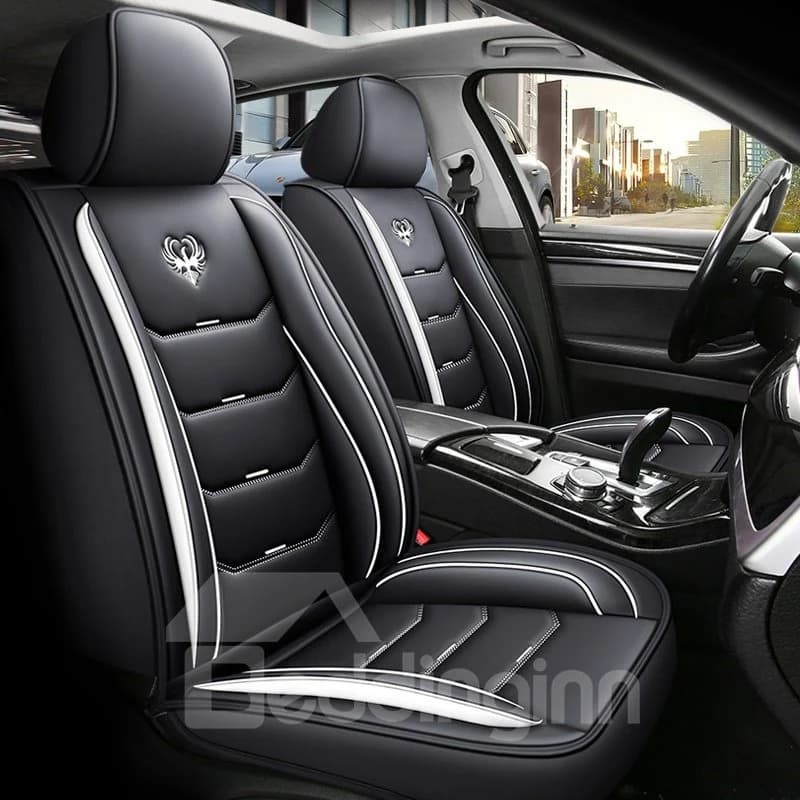 Full Coverage Sport Style 5 Seater Leather Car Seat Covers Faux Leatherette Automotive Vehicle Cushion Cover for Cars SUV Pick-up Truck Universal Fit Set for Auto Interior Accessories by BeddingInn