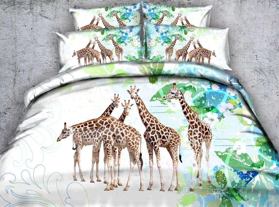 Giraffe and Green Leaves Printed Polyester 4-Piece 3D Bedding Sets/Duvet Covers by BeddingInn