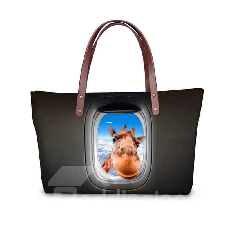 Giraffe in the Sky Zipper Waterproof Sturdy 3D Printed for Women Girls Shoulder HandBags by BeddingInn