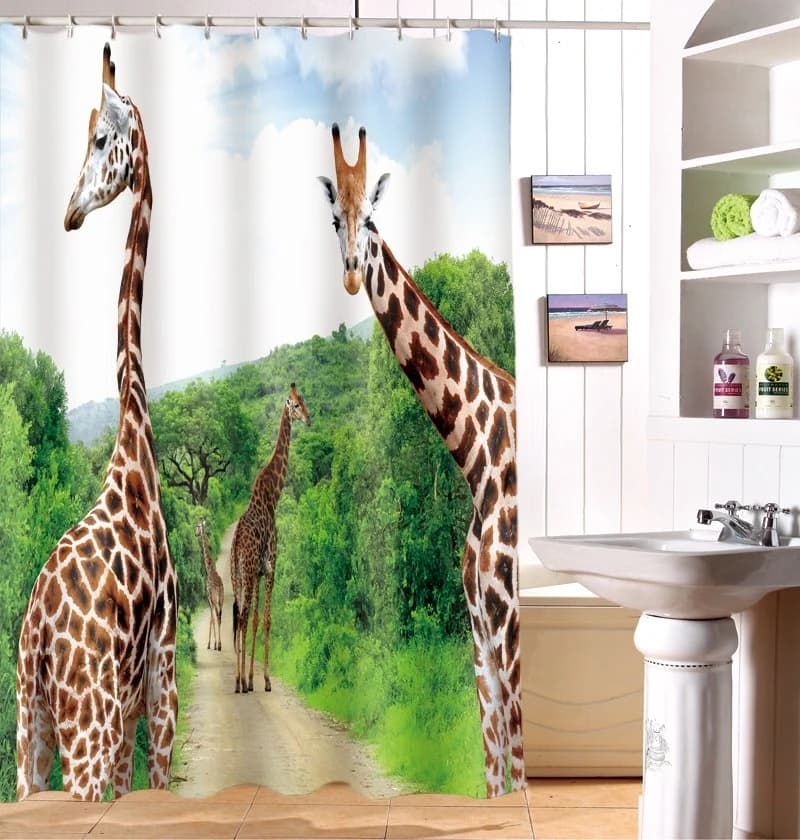 Giraffe Pattern Polyester 3D Shower Curtain by BeddingInn