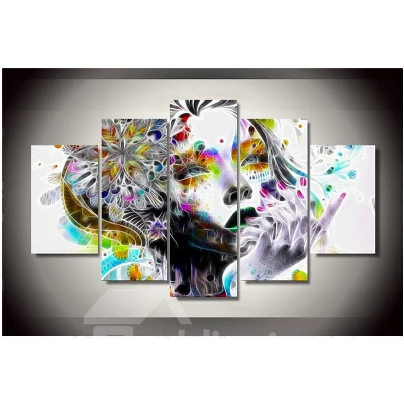 Girl Head Hanging 5-Piece Canvas Eco-friendly and Waterproof Non-framed Prints by BeddingInn