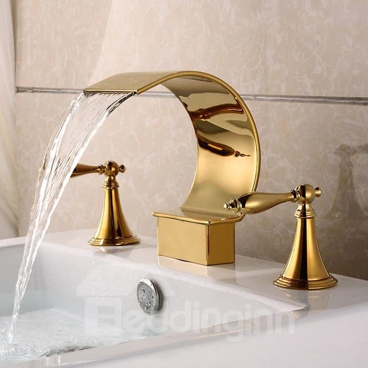 Golden Double Handles Stainless Steel Waterfall Faucet by BeddingInn