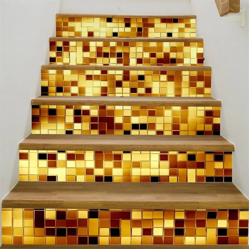 Golden Plaids Home Decorative 6-Piece 3D PVC Waterproof Stair Mural by BeddingInn