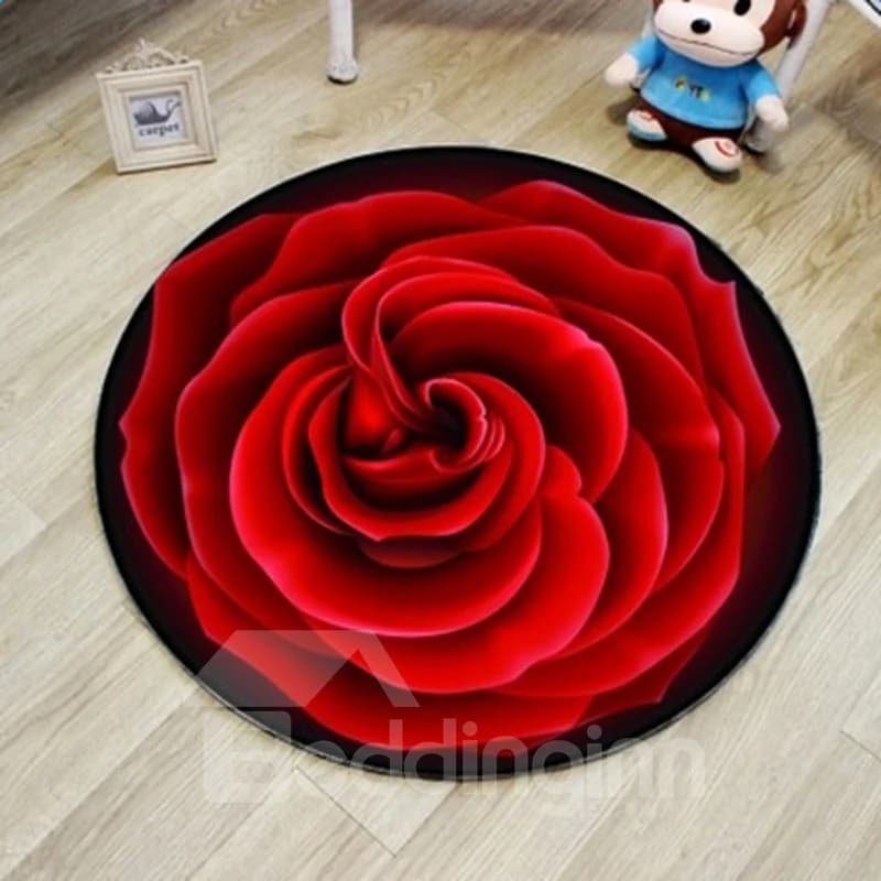 Gorgeous Round Rose Pattern Blended Washable Water Absorption Decorative Area Rug by BeddingInn