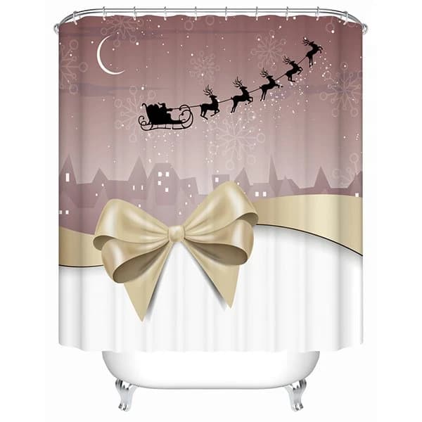 Graceful Peaceful Bow-knot and Flying Deer Printing Christmas Theme 3D Shower Curtain by BeddingInn