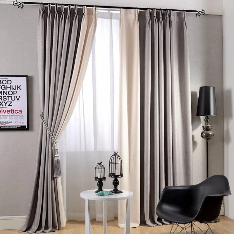 Grey and White Blackout Custom Pencil Pleat Curtains for Living Room Bedroom by BeddingInn