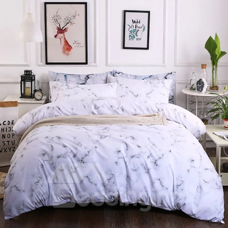 Grey Small Texture Marble Printed Polyester 3-Piece Bedding Sets/Duvet Cover by BeddingInn