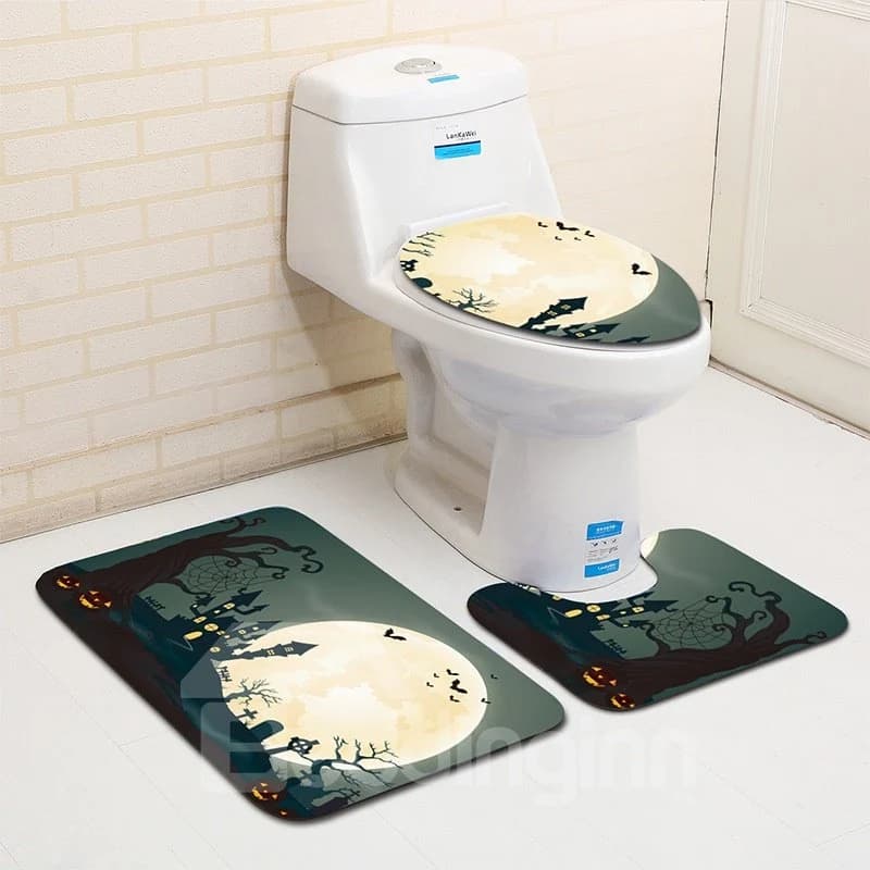 Halloween Large Moon Pattern 3-Piece Water-Absorption Anti-slid Toilet Seat Covers by BeddingInn