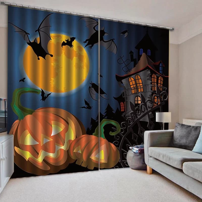 Halloween Pumpkin Cartoon Creative 3D Printed Blackout Decoration Window Curtains Custom 2 Panels Drapes No Pilling No Fading No off-lining by BeddingInn