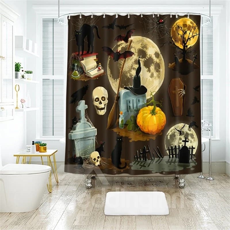 Halloween Scene Pattern Polyester Anti-Bacterial Shower Curtain by BeddingInn