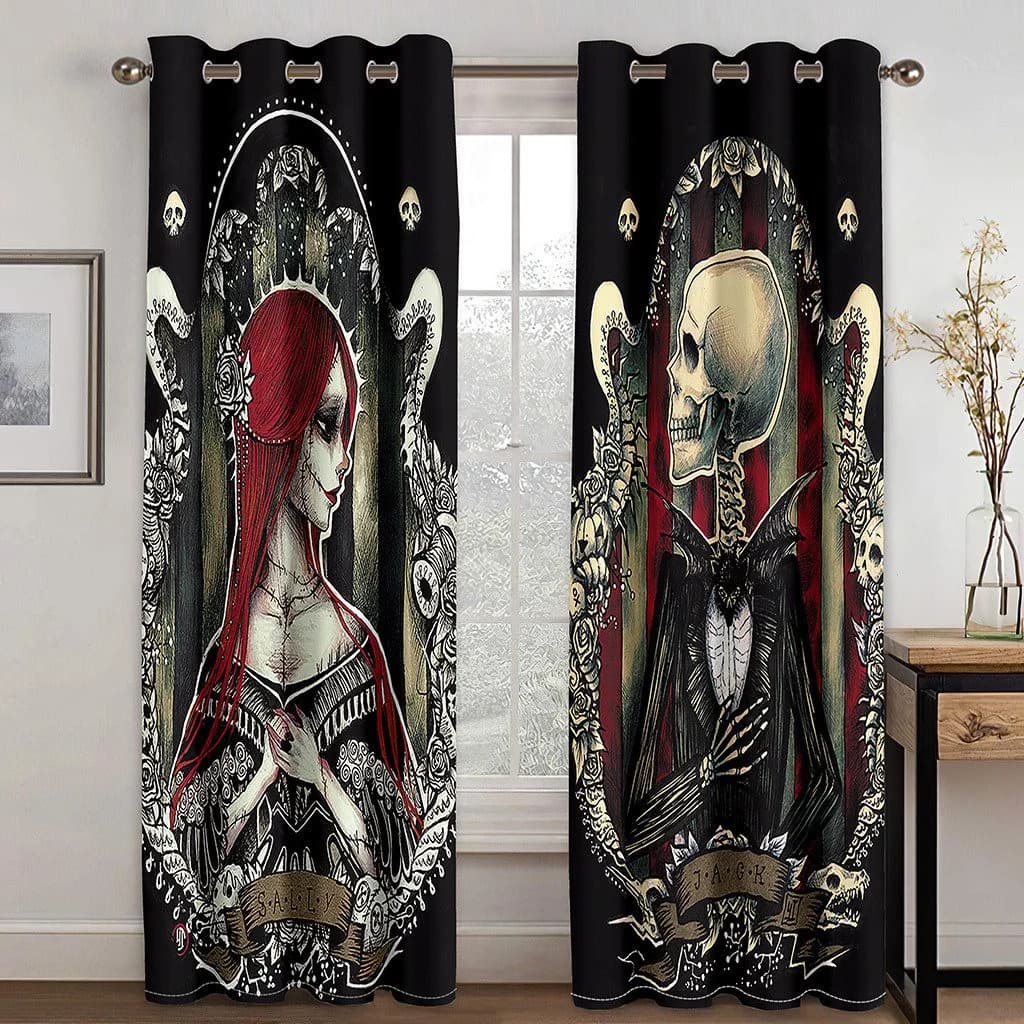 Halloween Skull Couples 3D Printed Blackout Decoration Window Shading Curtains Custom 2 Panels Drapes by BeddingInn