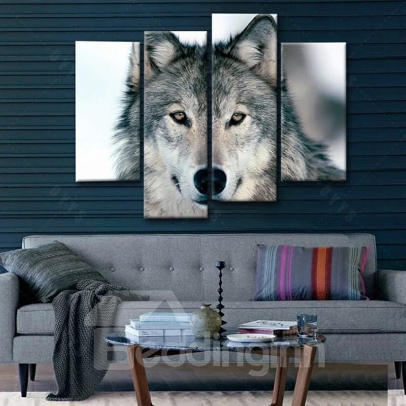 Lifelike Simple Style Wolf Pattern 4 Pieces Framed Wall Art Prints by BeddingInn
