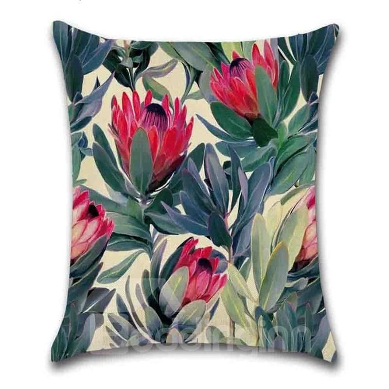Linen Material Reactive Printing Technics Plant Pattern Pillow Case by BeddingInn