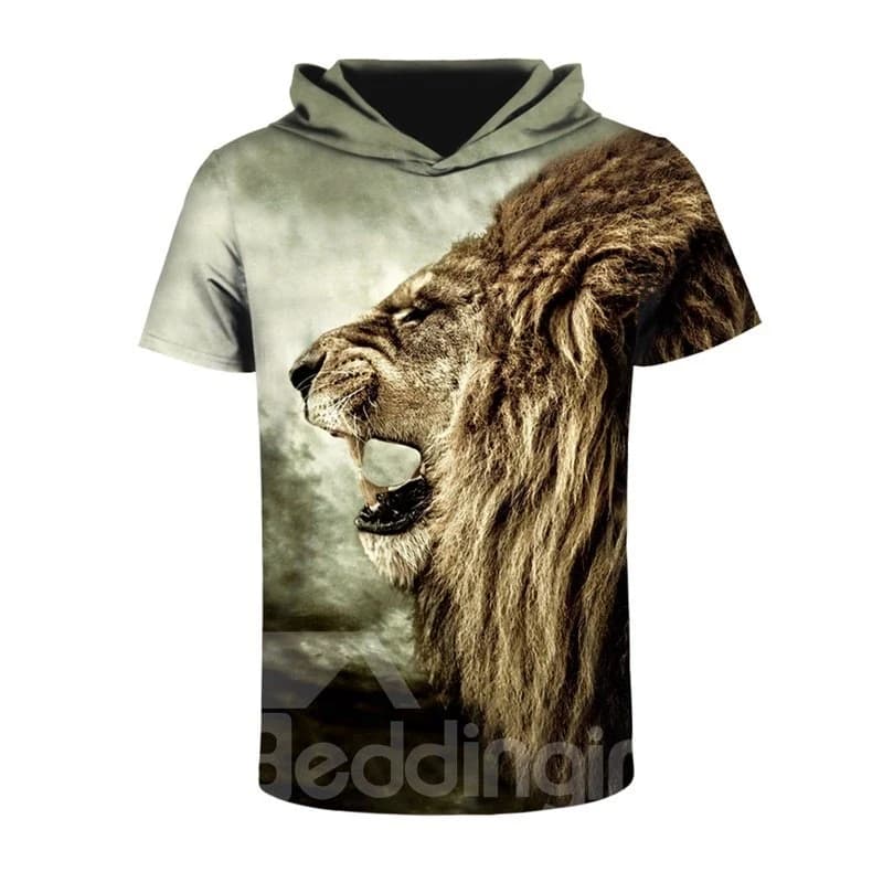 Lion Roar 3D Printed Short Sleeve Side face for Men Hooded T-shirt by BeddingInn