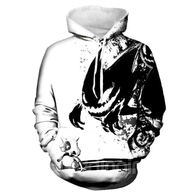 Long Sleeve Black White Monster Elf 3D PatternHoodie by BeddingInn