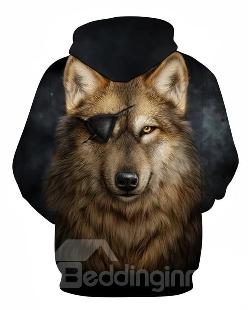 Long Sleeve Wolf with One Eye Pattern 3D Painted Hoodie by BeddingInn
