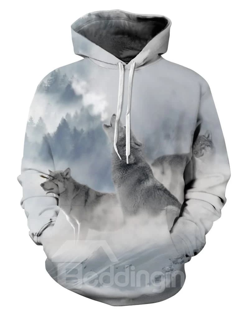 Long Sleeve Wolves Snow Mountain Pattern 3D Painted Hoodie by BeddingInn