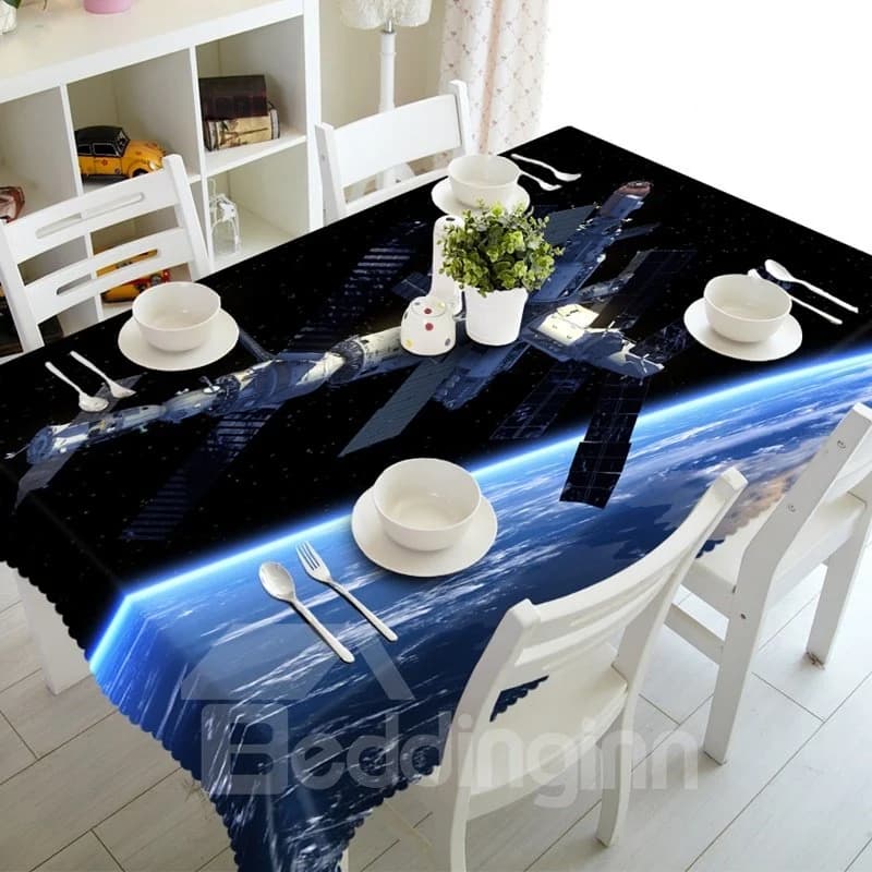 Magical Blue Spaceship in Space Prints Design Dining Room Decoration 3D Tablecloth by BeddingInn