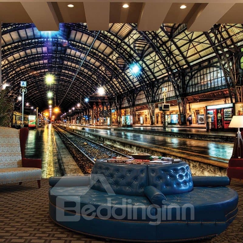 Magnificent Train Station Scenery Pattern Decorative Waterproof 3D Wall Murals by BeddingInn