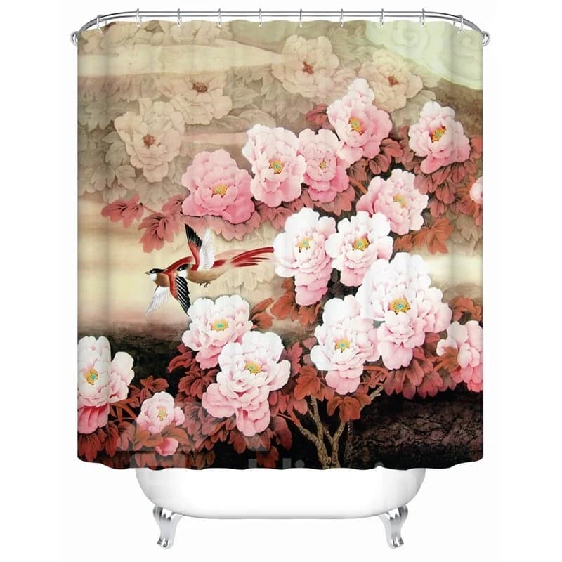 Magpie&Sakura Pattern Polyester Material Bathroom Shower Curtain by BeddingInn