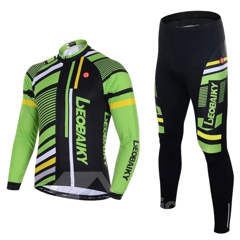 Men's Cycling Clothing Set Breathable Quick Dry Long Sleeve Jersey Stripe by BeddingInn