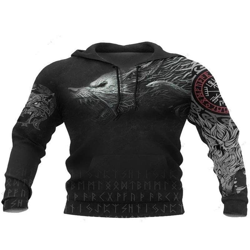 Men Viking Sweaters 3D Print Jormungandr Tattoos Casual Oversized Hoodie Norse Myth Autumn with Big Pockets Loose Jacket by BeddingInn