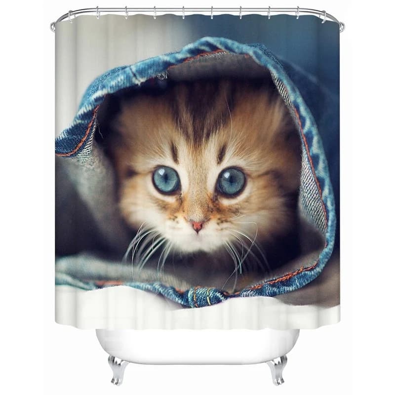 Mildew Resistant Polyester Material Cat Pattern Bathroom Shower Curtain by BeddingInn