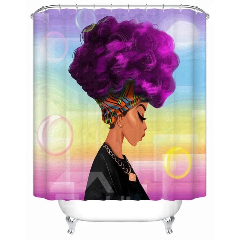 Mildew Resistant Purple Hair Girl Pattern Waterproof Bathroom Shower Curtain by BeddingInn