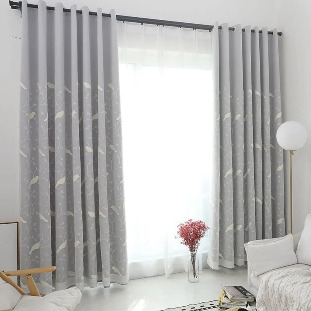 Modern Birds Embroidery Curtain Sets Sheer and Lining Blackout Curtain for Living Room Bedroom Decoration No Pilling No Fading No off-lining by BeddingInn