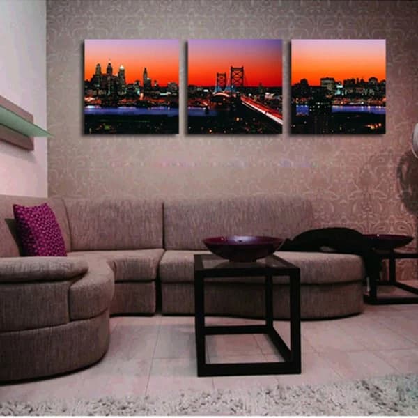 Modern City Skyline in Dusk 3-Piece Crystal Film Art Wall Print by BeddingInn