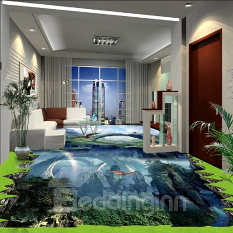 Modern Fashion Design Natural Scenery Print Waterproof Splicing 3D Floor Murals by BeddingInn