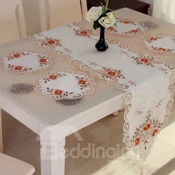 Modern Fashion Polyester Embroidery Flower Crochet Dining Table Runner by BeddingInn