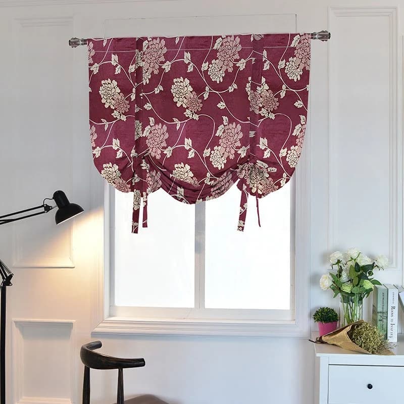 Modern Red Jacquard Floral Roman Blinds Blackout Curtains Pull-up Curtain 1 Piece Waterproof Polyester by BeddingInn