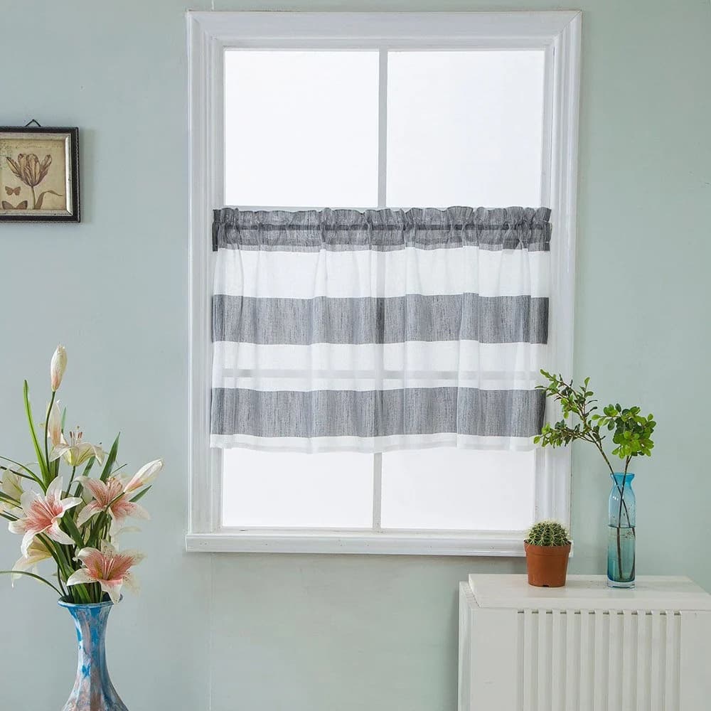 Modern Striped Polyester Window Valance 1 Pc Short Curtain for Kitchens Bathrooms Basements & More by BeddingInn