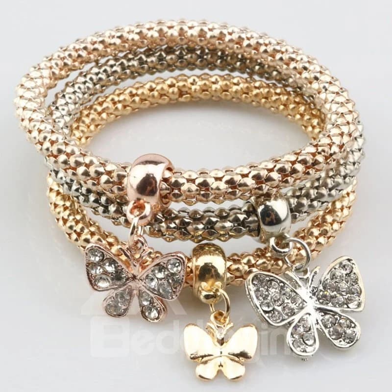 Modest Multi-Layers Shining Butterfly Design Wrap Bracelet by BeddingInn