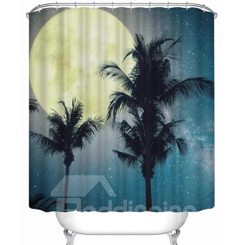 Moon and Palms Pattern Polyester Waterproof and Eco-friendly 3D Shower Curtain by BeddingInn