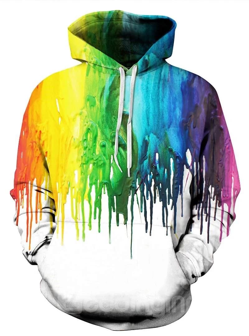 Multicolor Like Water Falling Long Sleeve Abtract Pattern Pocket 3D Painted Hoodie by BeddingInn