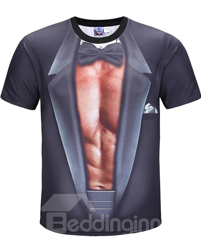 Muscles Pattern Straight Model Moderate Elasticity Polyester Material T-shirt by BeddingInn