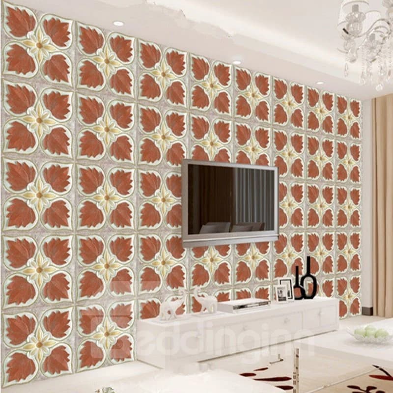 Natural Creative Square Leaves Plaid Pattern Home Decorative Wall Murals by BeddingInn
